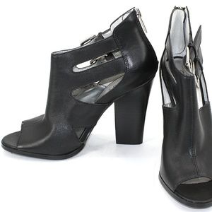 Guess Black Leather Peep Toe Booties